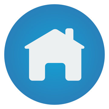 Flat white Home icon on blue circle