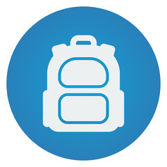 Flat white Backpack icon on blue circle