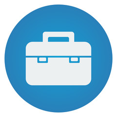 Flat white Briefcase icon on blue circle