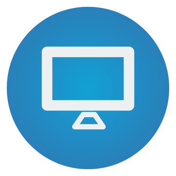 Flat White Computer Screen Icon On Blue Circle