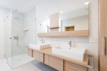 interior of modern bathroom with shower