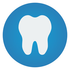 Flat white Tooth icon on blue circle