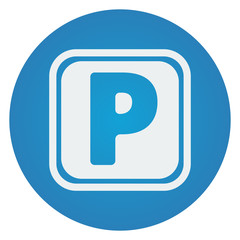 Flat white Parking icon on blue circle