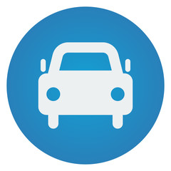 Flat white Car icon on blue circle