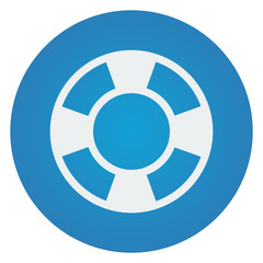 Flat white Life Buoy icon on blue circle