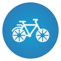 Flat white Bicycle icon on blue circle