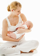 Young mother with a charming baby.Happy cheerful family. isolate