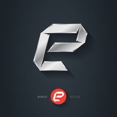 Letter E, Vector silver font. Elegant Template for company logo.