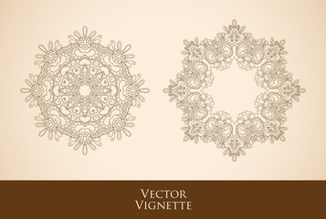 Vector set of vintage vignettes in Victorian style. Ornate element for design. Ornamental pattern for wedding invitations, birthday and greeting cards. Set of vignettes and decoration for pages.