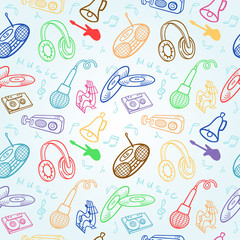Seamless background with objects on a musical theme.