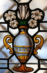 Fotobehang Stained Glass window of a vase with white flowers in Burgos © jorisvo