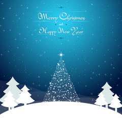 Christmas vector dark blue background with trees, snowflakes stars and wishes