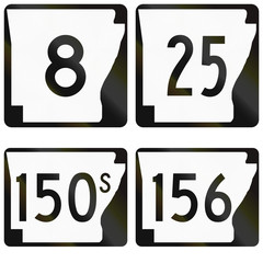 Collection of numbered road signs used in Arkansas, USA