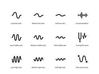 Sound waves set icons on white background.