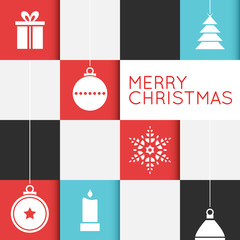 Checkered Christmas Card with Stylized Ornaments