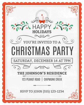 White Christmas Party Invitation with a Red Frame
