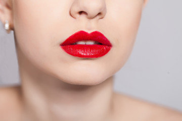 Sexy Lips. Beauty Red Lips Makeup. Macro photography