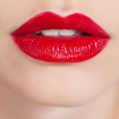 Obraz premium Sexy Lips. Beauty Red Lips Makeup. Macro photography