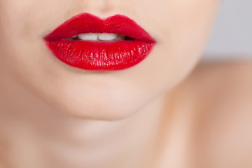 Obraz premium Sexy Lips. Beauty Red Lips Makeup. Macro photography