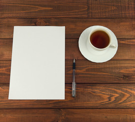 White paper on a wooden