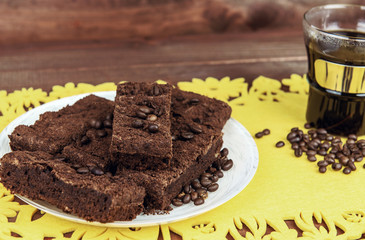 On a wooden table on yellow