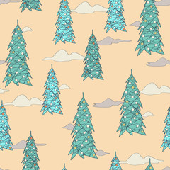 Obraz premium Seamless pattern background with Holiday Christmas trees.