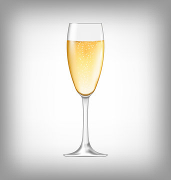Realistic Glass of Champagne Isolated