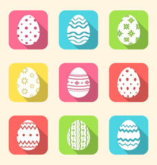 Flat icon of Easter ornate eggs, long shadow style