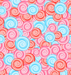 Seamless Texture with Colored Sweets, Swirl Lollipops