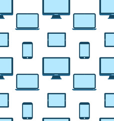 Seamless Pattern of Monitors, Laptops, Tablet Computers