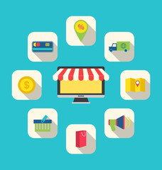 Flat Icons of E-commerce Shopping Symbols