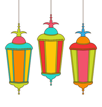 Colorful Arabic Lamps for Ramadan Kareem