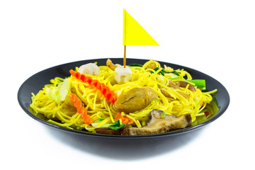 Chinese noodle stir with vegetable, tofu, mushroom. Vegetarian f