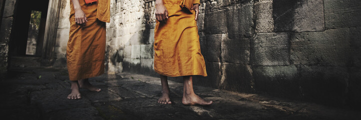 Contemplating Monk in Cambodia Culture Concept