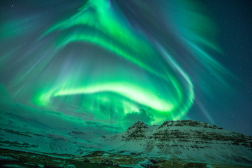 The aurora borealis (northern light) at Snæfellsnes Peninsula, Iceland.