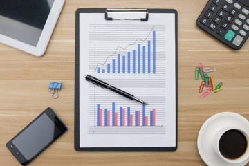 Office supplies on the wooden desk