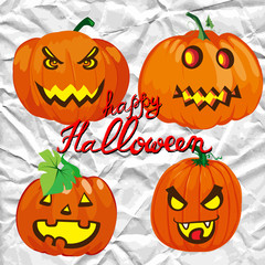 Set of spooky halloween jack o lanterns