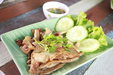 Stock Photo:.Thai cuisine spicy pork salad, Moo Nam Tok.