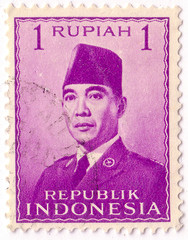 INDONESIA - CIRCA 1951: A stamp printed in the Indonesia, shows the first president of Indonesia,...
