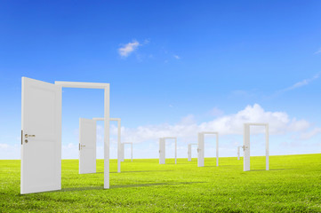 Opened doors in field