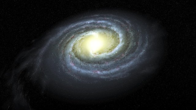 斜めから見た回転する銀河系（天の川銀河）