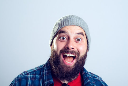 Young Bearded Man Lokking Amazed In To The Camera