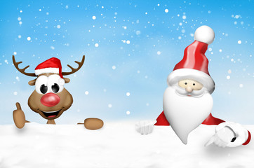 Christmas Santa Claus and Happy Reindeer