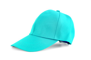 Fototapeta premium Blue turquoise fabric cap on white background