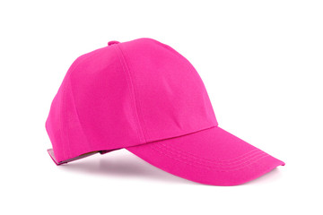 Girly pink fabric cap on white background