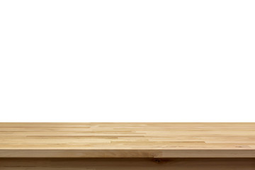 Wood table top isolated on white background