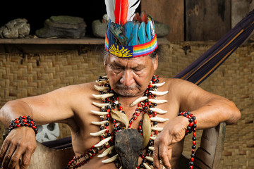 A Quechua doctor from an Amazon tribe in Ecuador performs a sacred ayahuasca ceremony to connect...