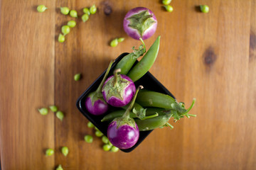 Asian Eggplant and String Bean on the Table