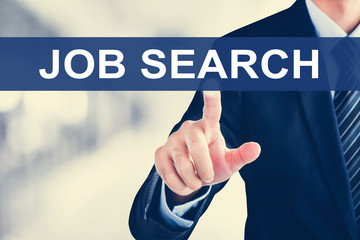 Businessman hand touching JOB SEARCH tab on virtual screen