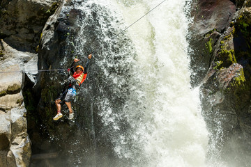A thrilling adventure in Baños, Ecuador: ziplining over a waterfall, rappelling down the rock...